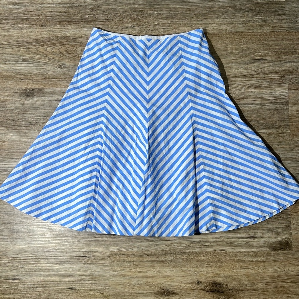 Ann Taylor Striped Poplin Flare Skirt in Vista (Blue) Size 0